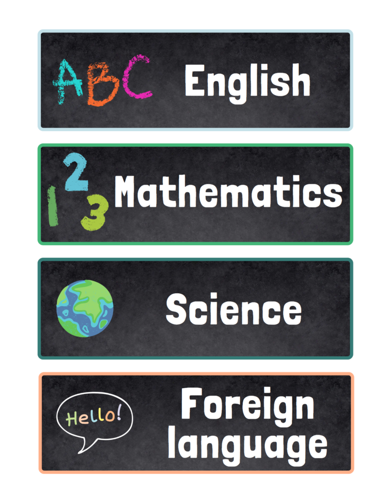 Subject labels / Skoledagen Etiketter