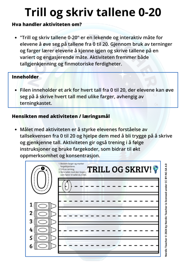 Trill og skriv tallene 0-20 / Roll and write the numbers 0-20 - Image 2