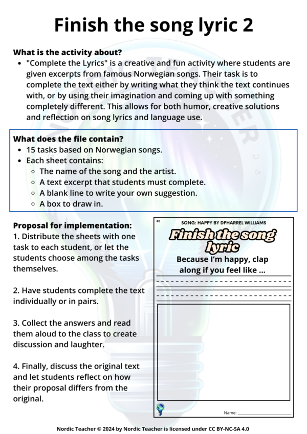 Fullfør sangteksten / Finish the song lyrics 2 - Bilde 2